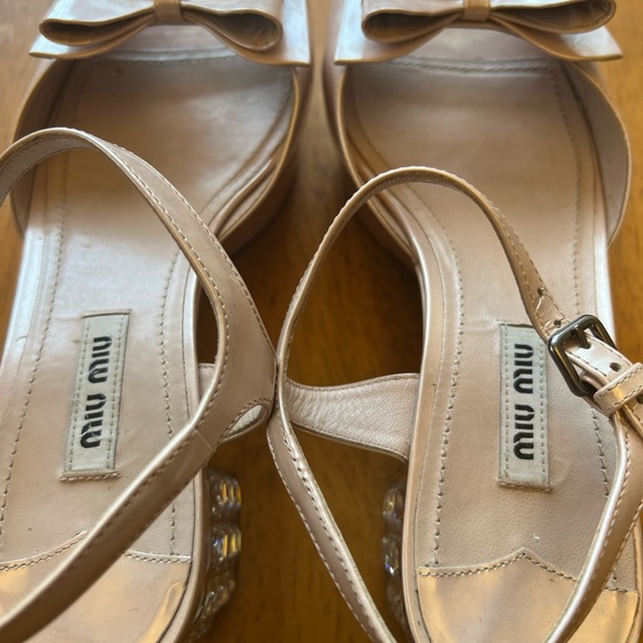 Miu miu pink platform sandals block heel crystals bow 38 1/2 - Picture 9 of 13